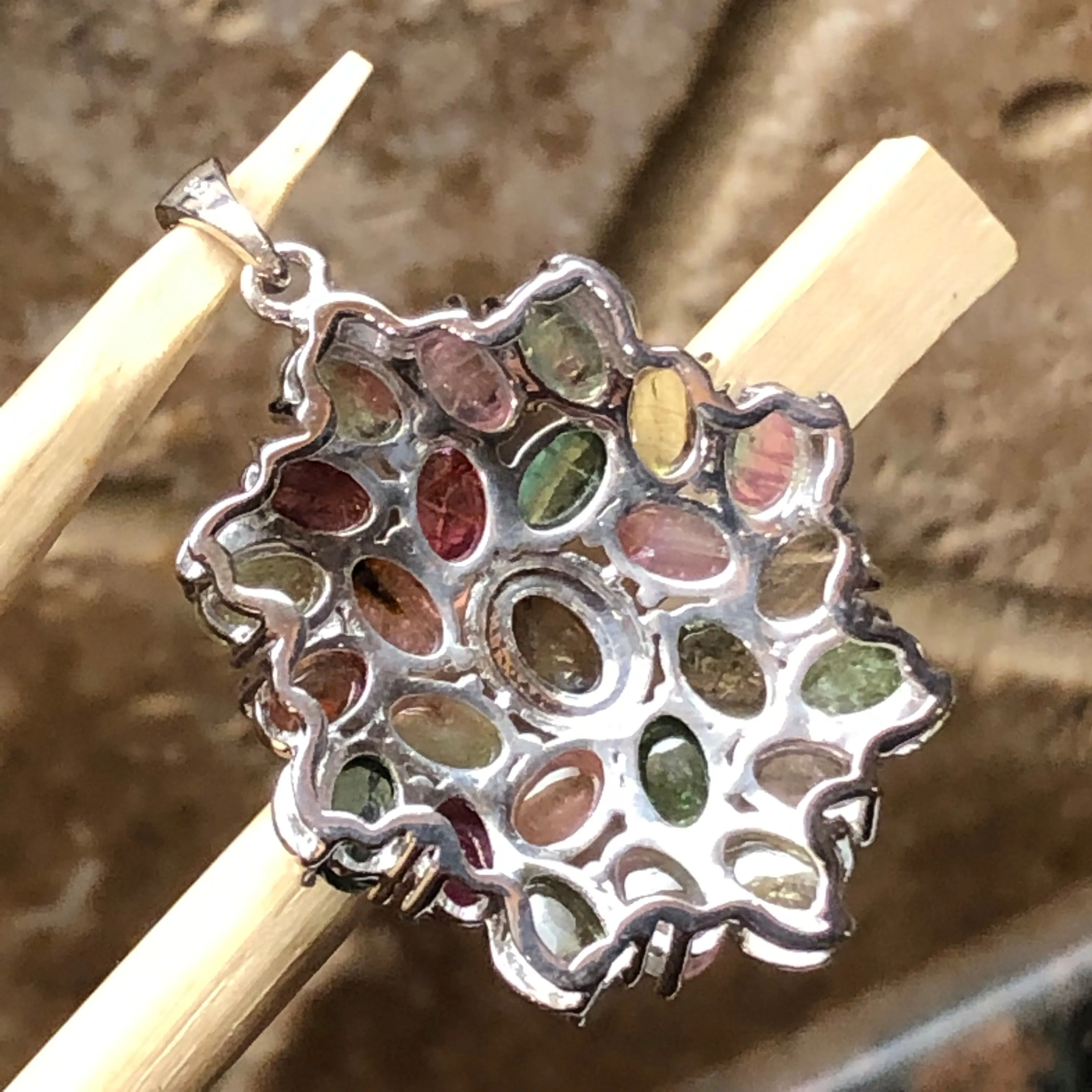 Natural Tourmaline 925 Solid Sterling Silver Pendant 40mm