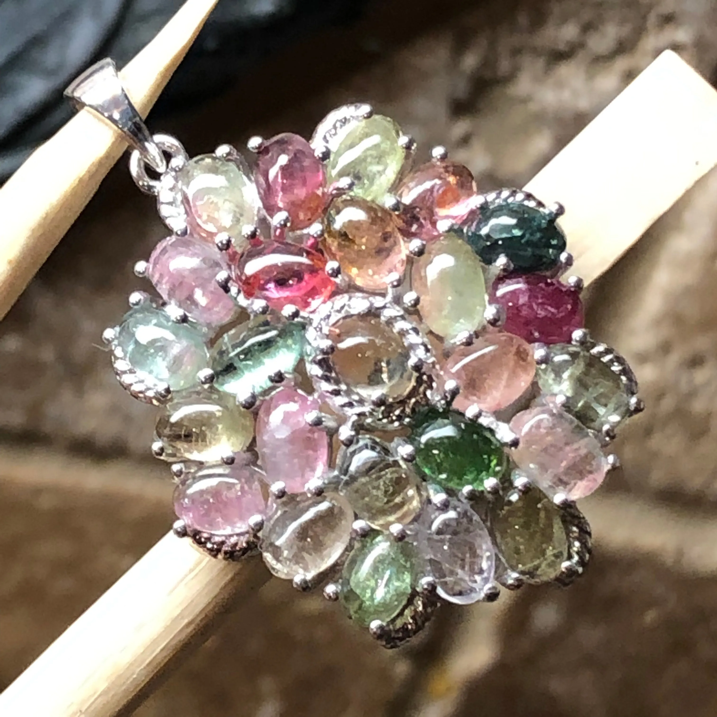 Natural Tourmaline 925 Solid Sterling Silver Pendant 40mm