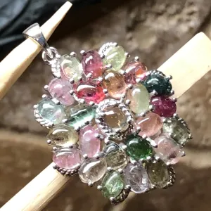 Natural Tourmaline 925 Solid Sterling Silver Pendant 40mm