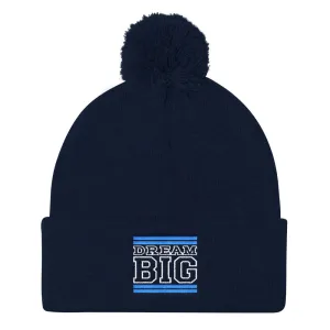 Navy Blue Carolina Blue and White Pom Pom Beanie