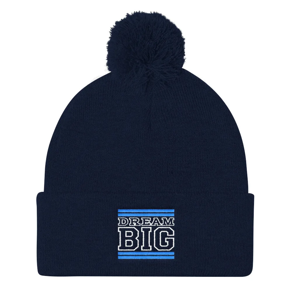Navy Blue Carolina Blue and White Pom Pom Beanie