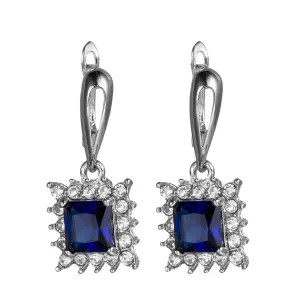 Navy Crystal & Cubic Zironia Square Drop Earrings