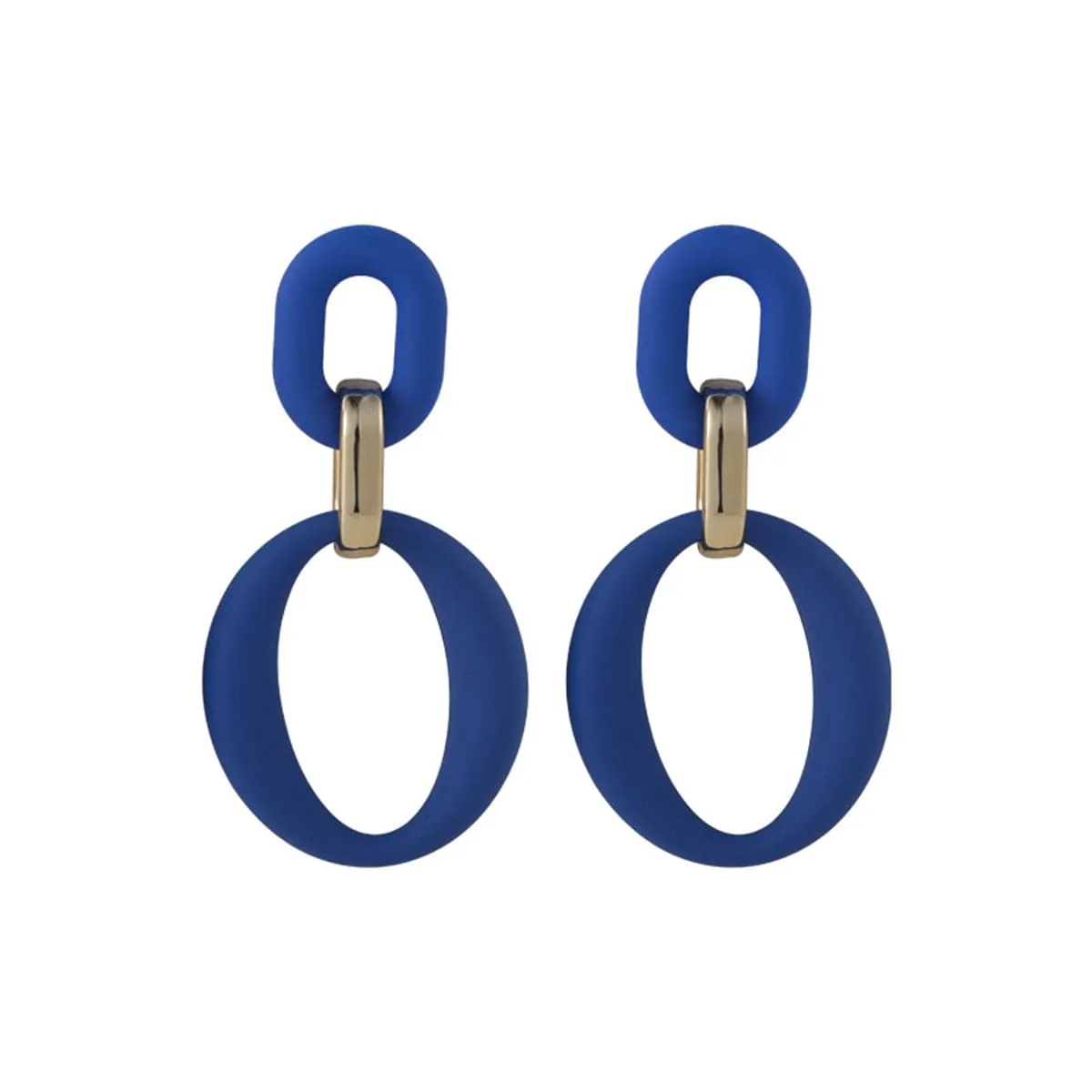 Navy Enamel & 18K Gold-Plated Openwork Oval Drop Earrings