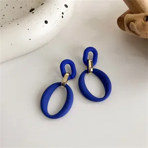 Navy Enamel & 18K Gold-Plated Openwork Oval Drop Earrings