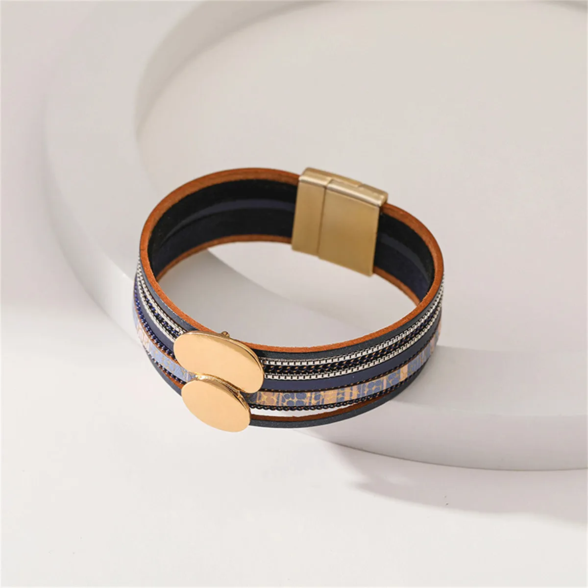 Navy Polystyrene & 18K Gold-Plated Pea Layered Bracelet