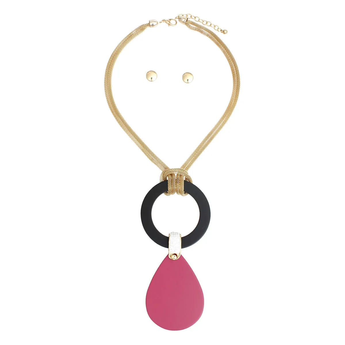 Necklace Long Fuchsia Teardrop Pendant Set