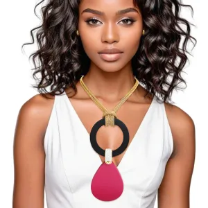 Necklace Long Fuchsia Teardrop Pendant Set