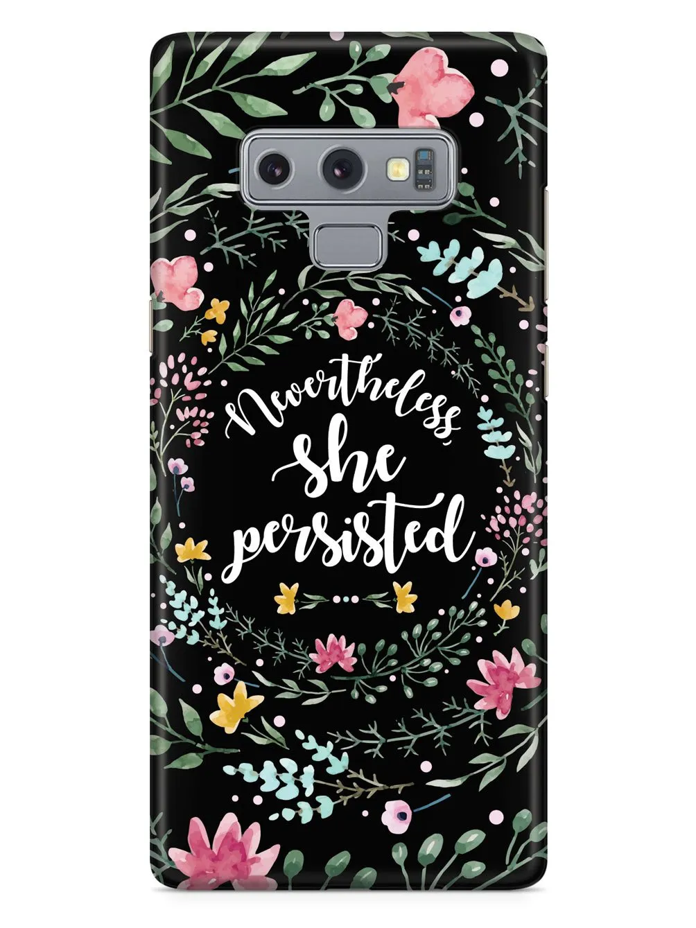 Nevertheless, She Persisted - Watercolor Flower Wreath - Black Case