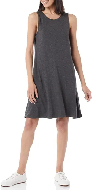 New Amazon Essentials Women's Long Sleeveless Swing Dress in Charcoal Heather, Sz M!