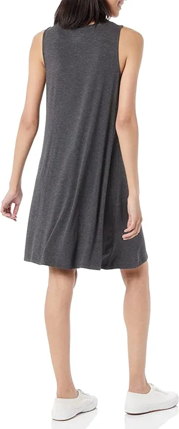 New Amazon Essentials Women's Long Sleeveless Swing Dress in Charcoal Heather, Sz M!