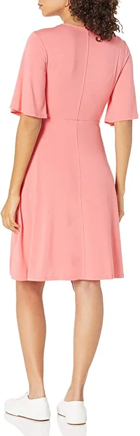 New Amazon Essentials Women's Standard Kimono Sleeve Wrap Dress in bright Coral, Sz M!