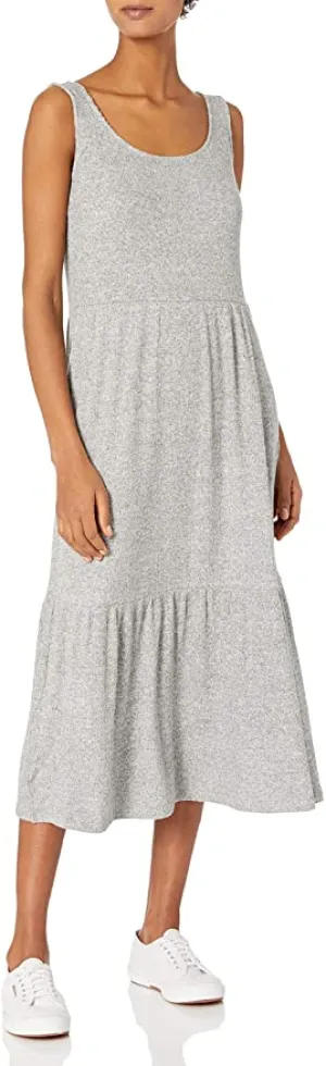 New Daily Ritual Women's Standard-Fit Cozy Knit Rib Tiered Tank Dress in Heathered Grey, Sz M!