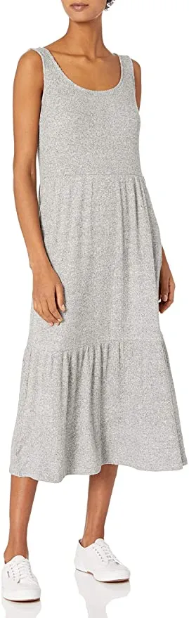 New Daily Ritual Women's Standard-Fit Cozy Knit Rib Tiered Tank Dress in Heathered Grey, Sz M!