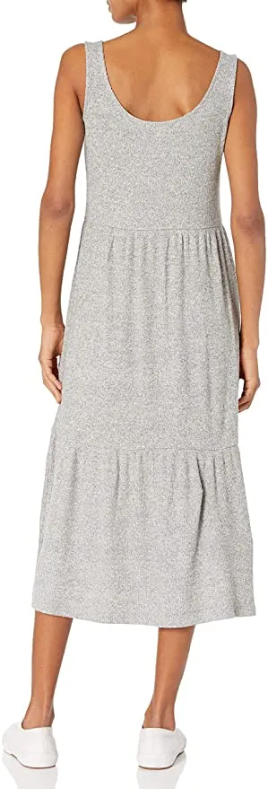 New Daily Ritual Women's Standard-Fit Cozy Knit Rib Tiered Tank Dress in Heathered Grey, Sz M!