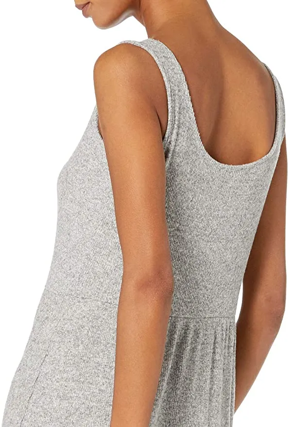 New Daily Ritual Women's Standard-Fit Cozy Knit Rib Tiered Tank Dress in Heathered Grey, Sz M!