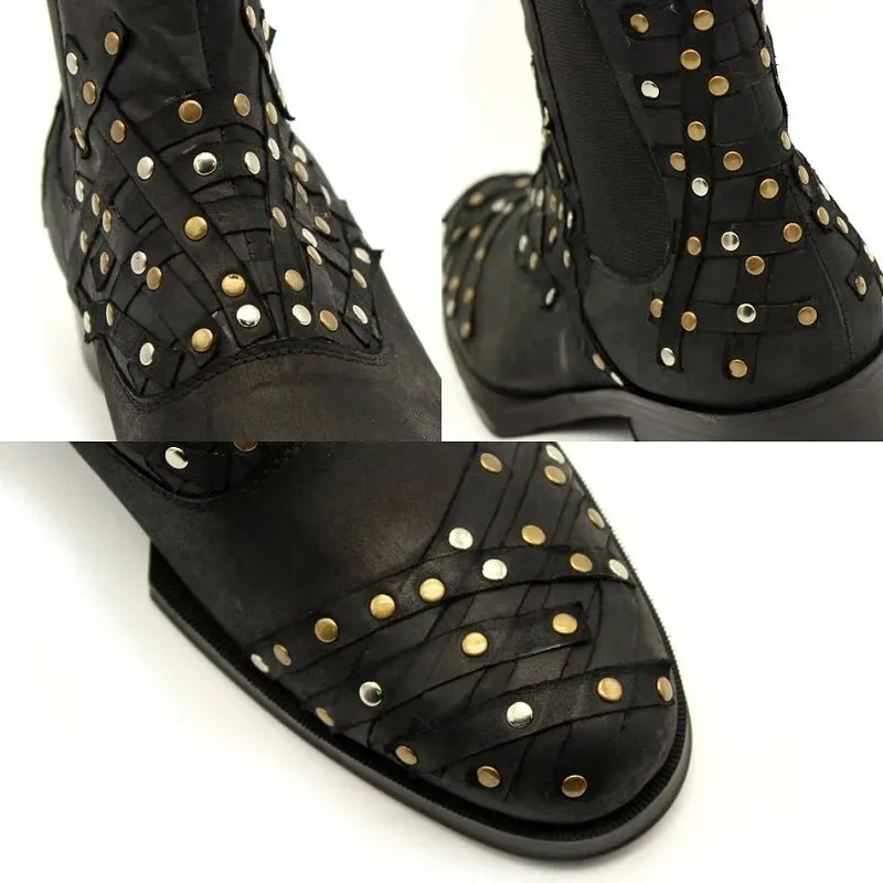 New High Rivet Cowhide Men's Short Boots Versatile Fashionable