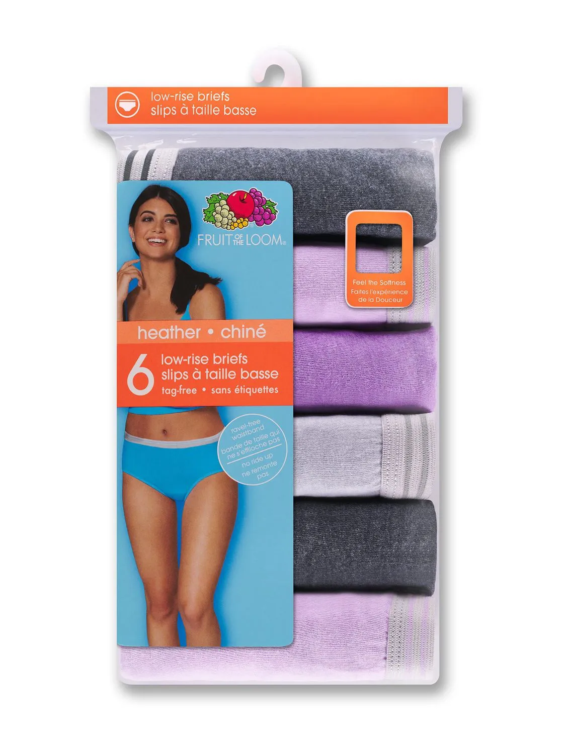 New in package! Women's Heather Low Rise Brief Panty, 6 Pack, Sz M! Colours are assorted shades of pink & grey