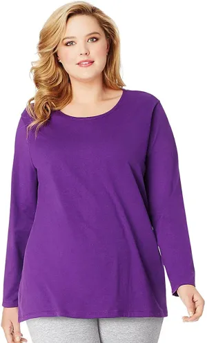 New Just My Size Long-Sleeve Scoop-Neck 100% Cotton Women's Tee in Violet Splendor, Sz 2X! Retails $60 