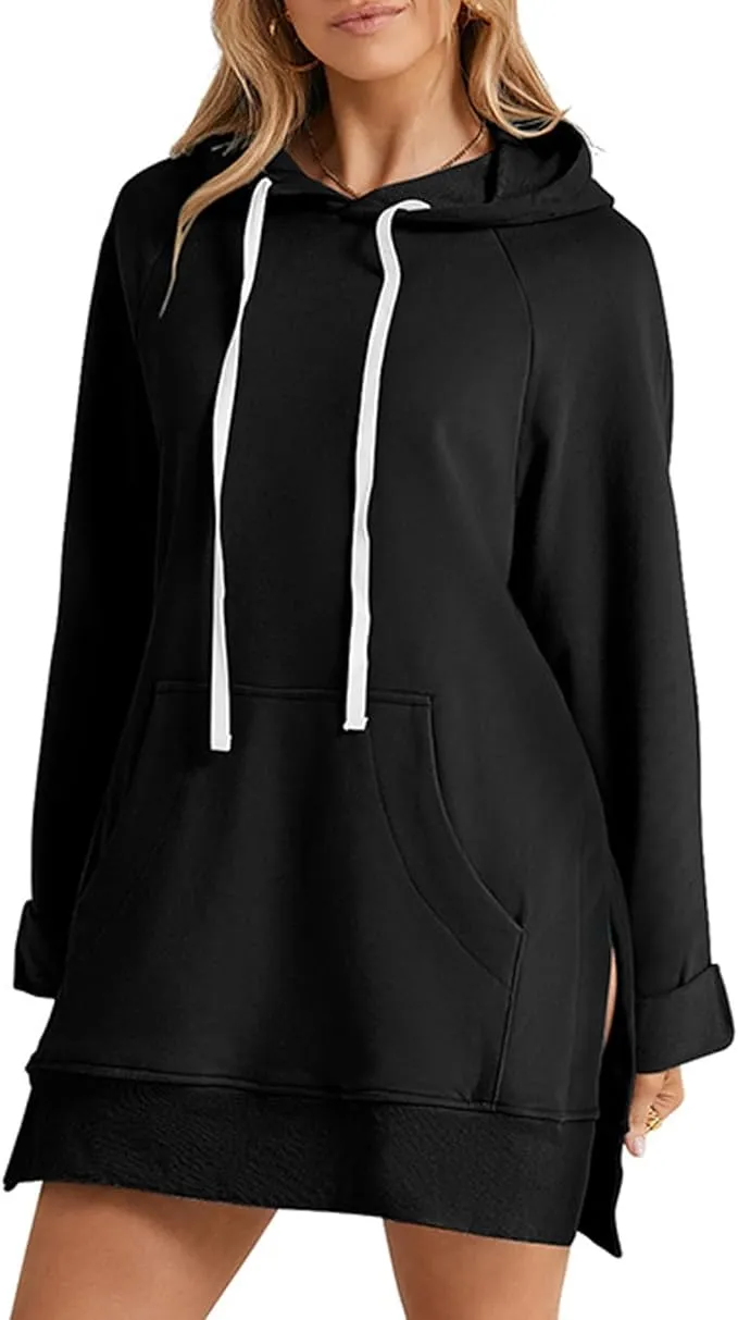 NEW The Warmy Oversized Hoodie Dress, First Ones Oversized Hoodies, Women's Casual Pullover Long Sleeve Split Hem - Color: Black - Size XL - Retails $56 