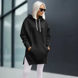 NEW The Warmy Oversized Hoodie Dress, First Ones Oversized Hoodies, Women's Casual Pullover Long Sleeve Split Hem - Color: Black - Size XL - Retails $56 