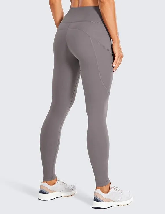 New vdbm YOGA Women's Light-Fleece Workout Leggings - High Waisted Warm Matte Brushed Tights Pants with Pockets, Grey, Sz L