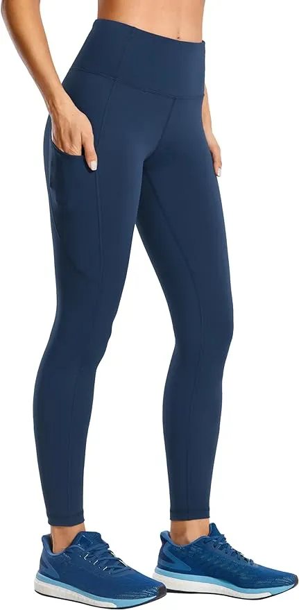 New vdbm YOGA Women's Light-Fleece Workout Leggings - High Waisted Warm Matte Brushed Tights Pants with Pockets, Navy, Sz XL