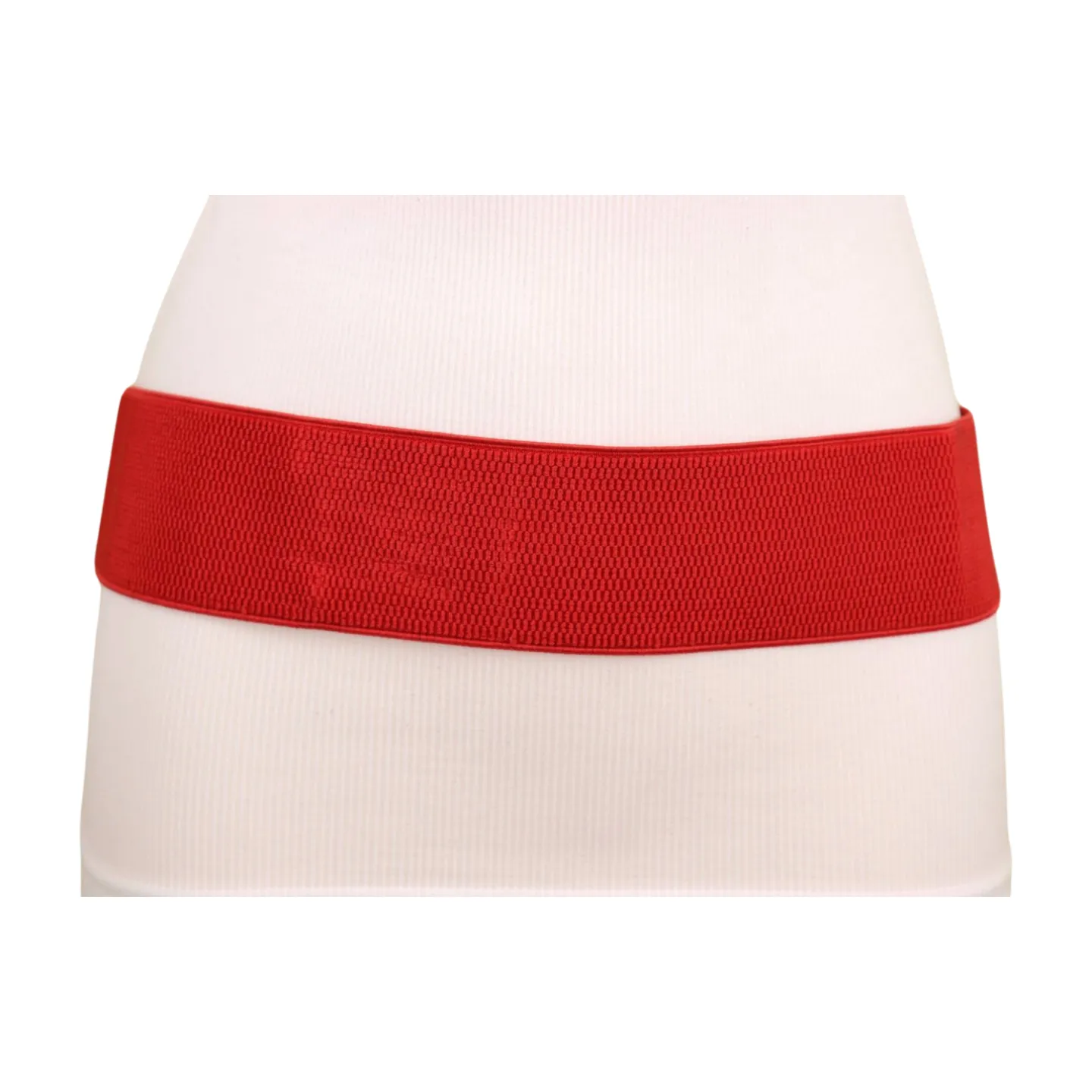 New Women Red Elastic Wide Fashion Belt Bling Metal Square Buckle S M
