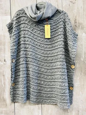 New Women's Orange Fashion Village Pullover Poncho with removable infinity scarf, grey, Plus Size Fits up to 3x!