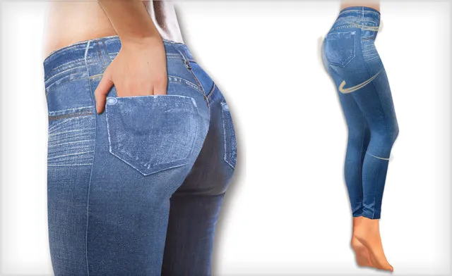 New Women's Slim blue jean look Seamless Jeggings, Sz M/L