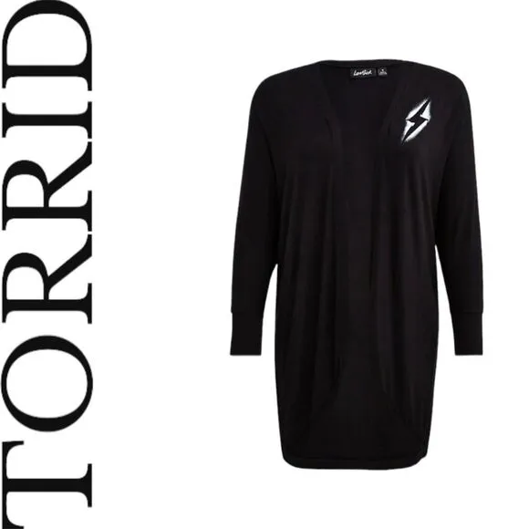 NEW TORRID PLUS SIZE Black Super Soft Cocoon Lightening Bolt,Heart Kimono.
