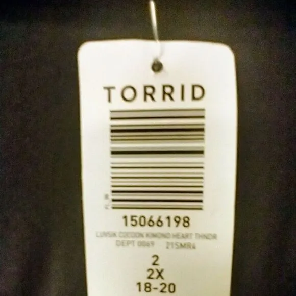 NEW TORRID PLUS SIZE Black Super Soft Cocoon Lightening Bolt,Heart Kimono.