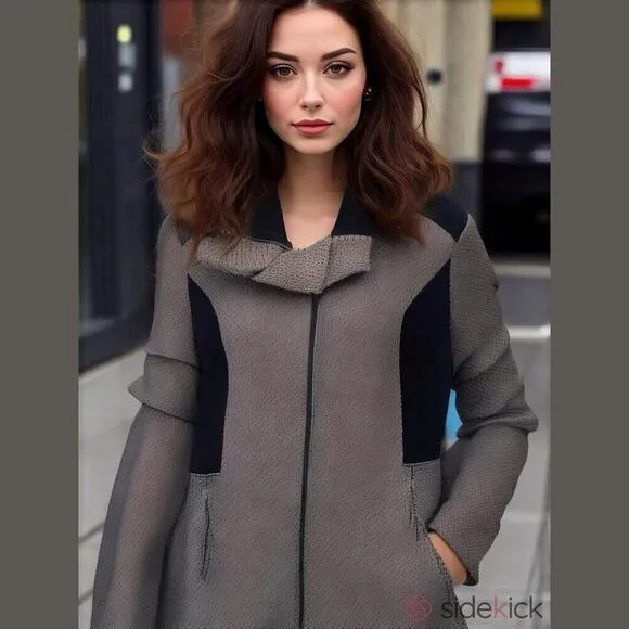 Nicole Miller Black and Gray Wool Coat Size 12