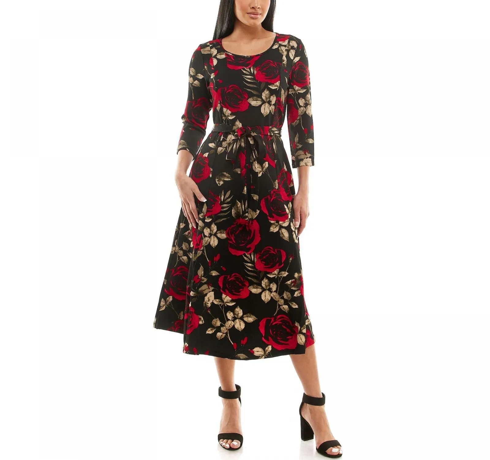 Nina Leonard Women's Sylvia Print Midi Dress L5513EF Black Combo M