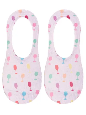 No-Show Liner Socks - Multi-Colored Wine Glasses - Pink