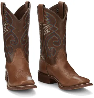 Nocona Women's Hero's Cowpoke Tan Square Toe Boots with Rainbow Stitching