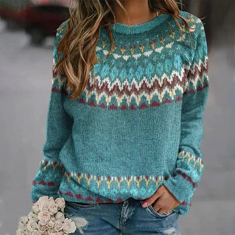 Norwegian Knitted Women's Jumper - Warm Comfortable Knitwear in Blue