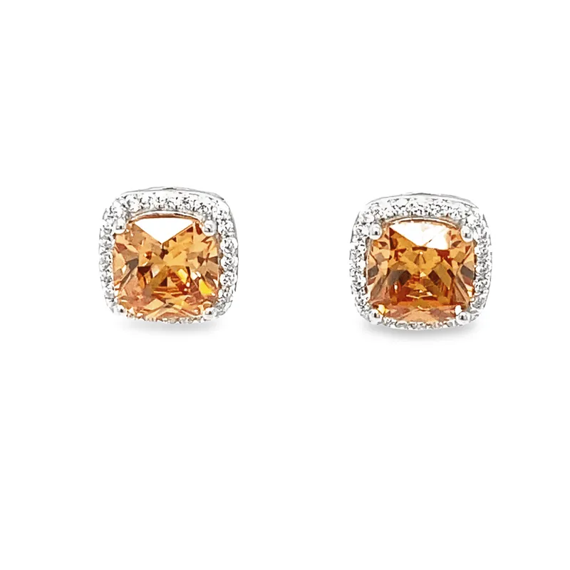 November Birthstone Citrine Color CZ Earrings in Sterling Silver