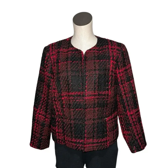 NWT Anne Klein Women's Metallic-Tweed Open-Front Jacket