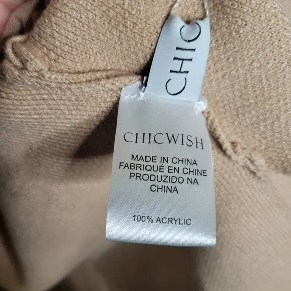 NWT CHICWISH Women's Classy Light Tan Open Front Knit Coat Cardigan