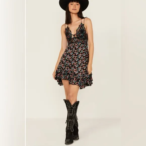 NWT FREE PEOPLE WOMEN'S ADELLA FLORAL PRINT SLEEVELESS SLIP DRESS - LARGE