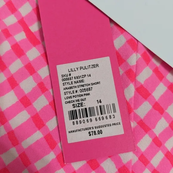 NWT! Lilly Pulitzer Arabeth Stretch Shorts Love Potion Pink Check Me Out Size 14