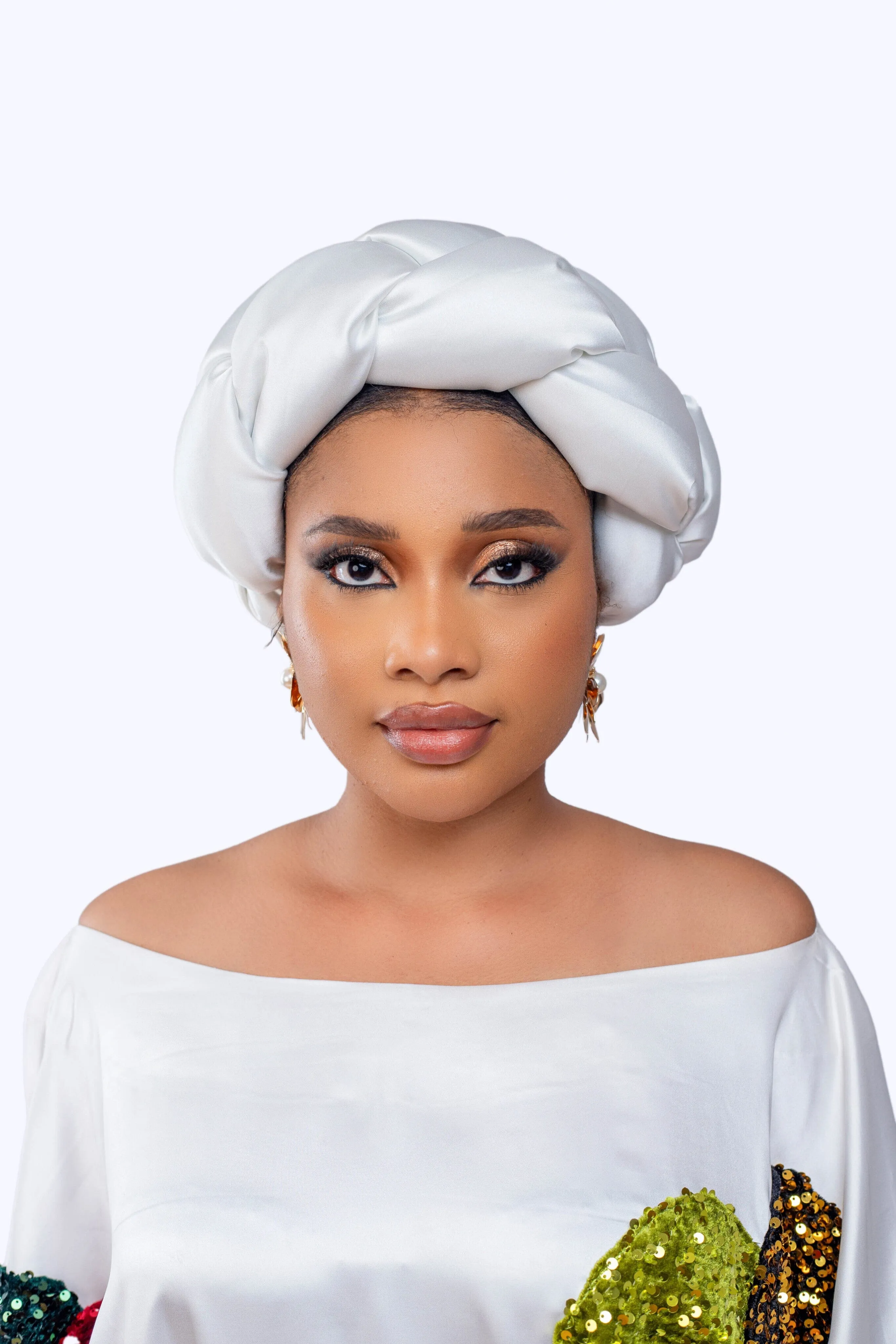 Omoge Twist Silk Cap (White) -Women's African Cap