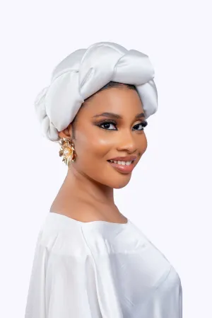 Omoge Twist Silk Cap (White) -Women's African Cap
