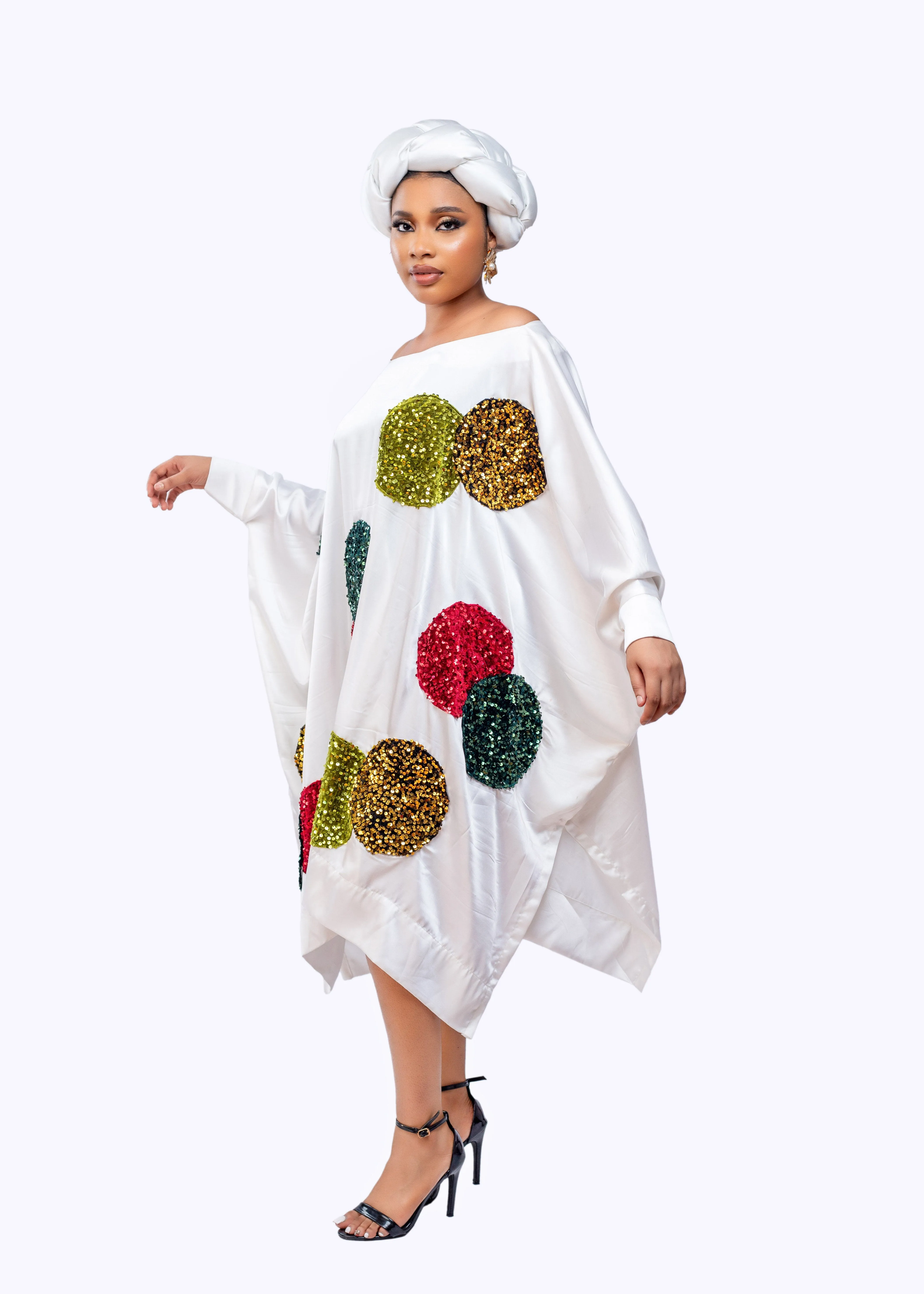 Omoge Twist Silk Cap (White) -Women's African Cap