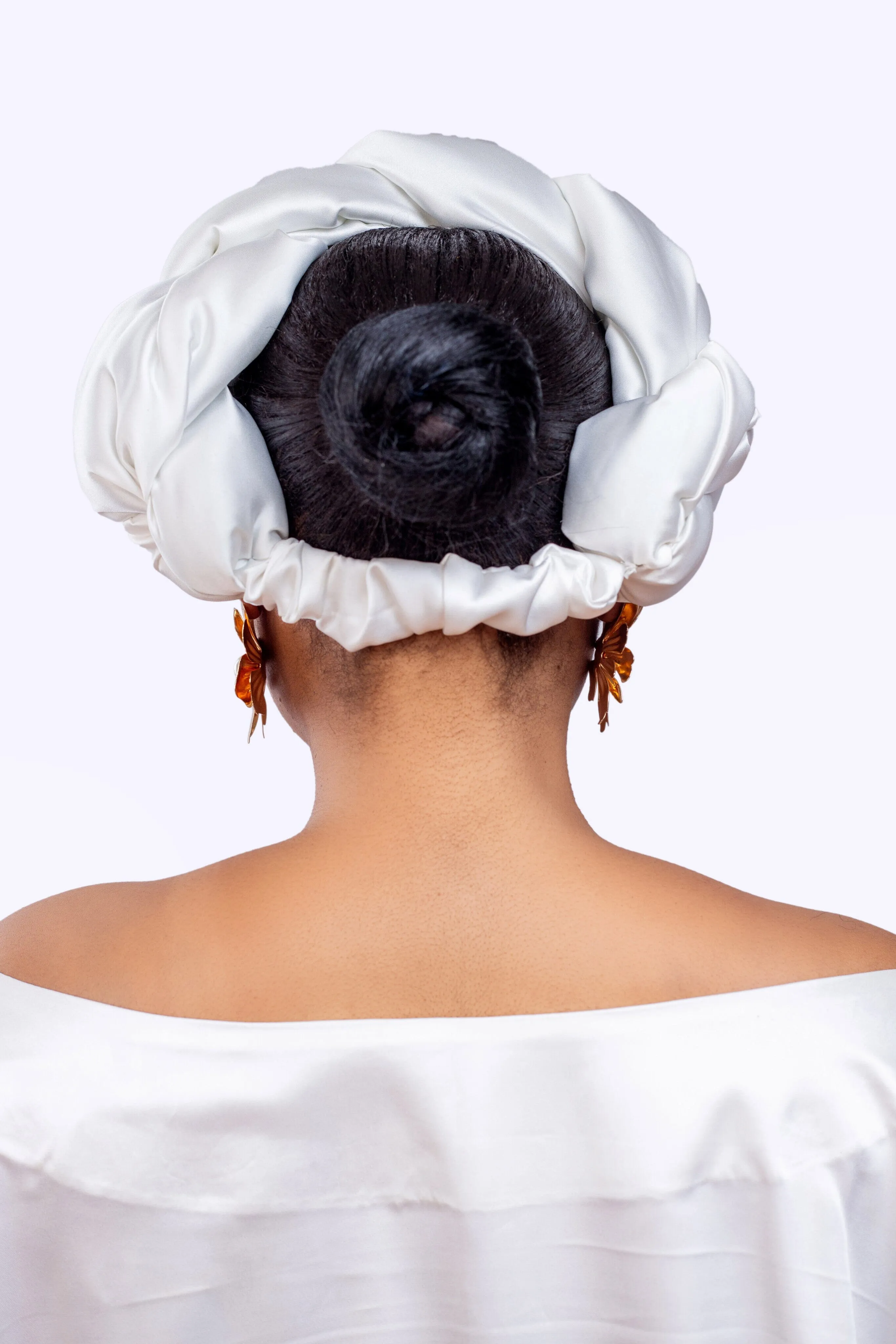 Omoge Twist Silk Cap (White) -Women's African Cap
