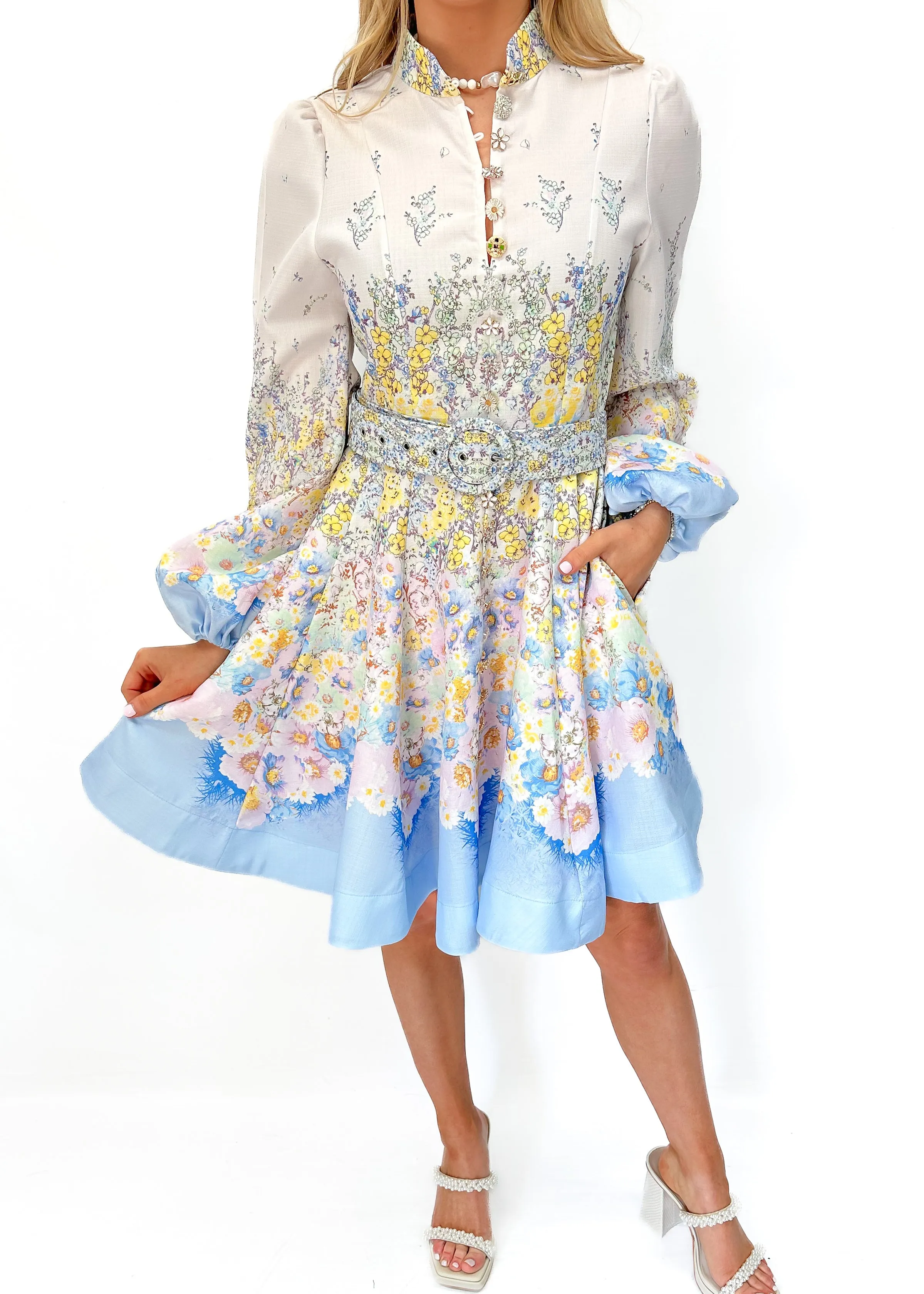 OO LA LA High Neck Belted Dress -Multi