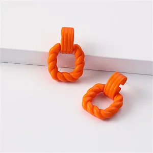 Orange Acrylic & Silver-Plated Twist Open Square Drop Earrings