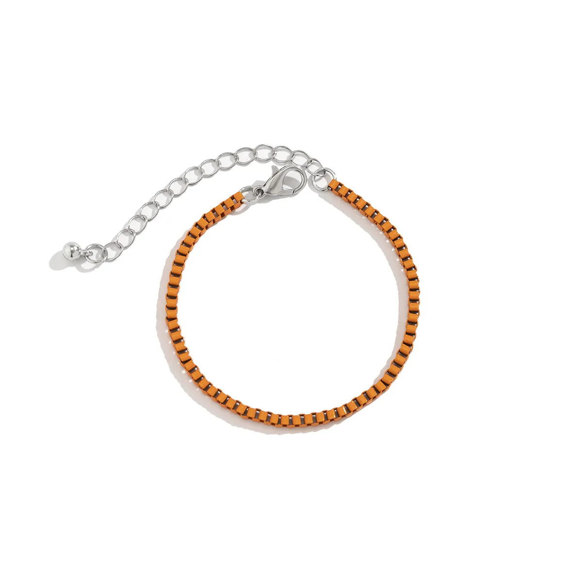 Orange Enamel & Silver-Plated Box Chain Adjustable Bracelet