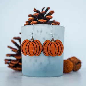 Orange Pumpkin Wooden Dangle Earrings