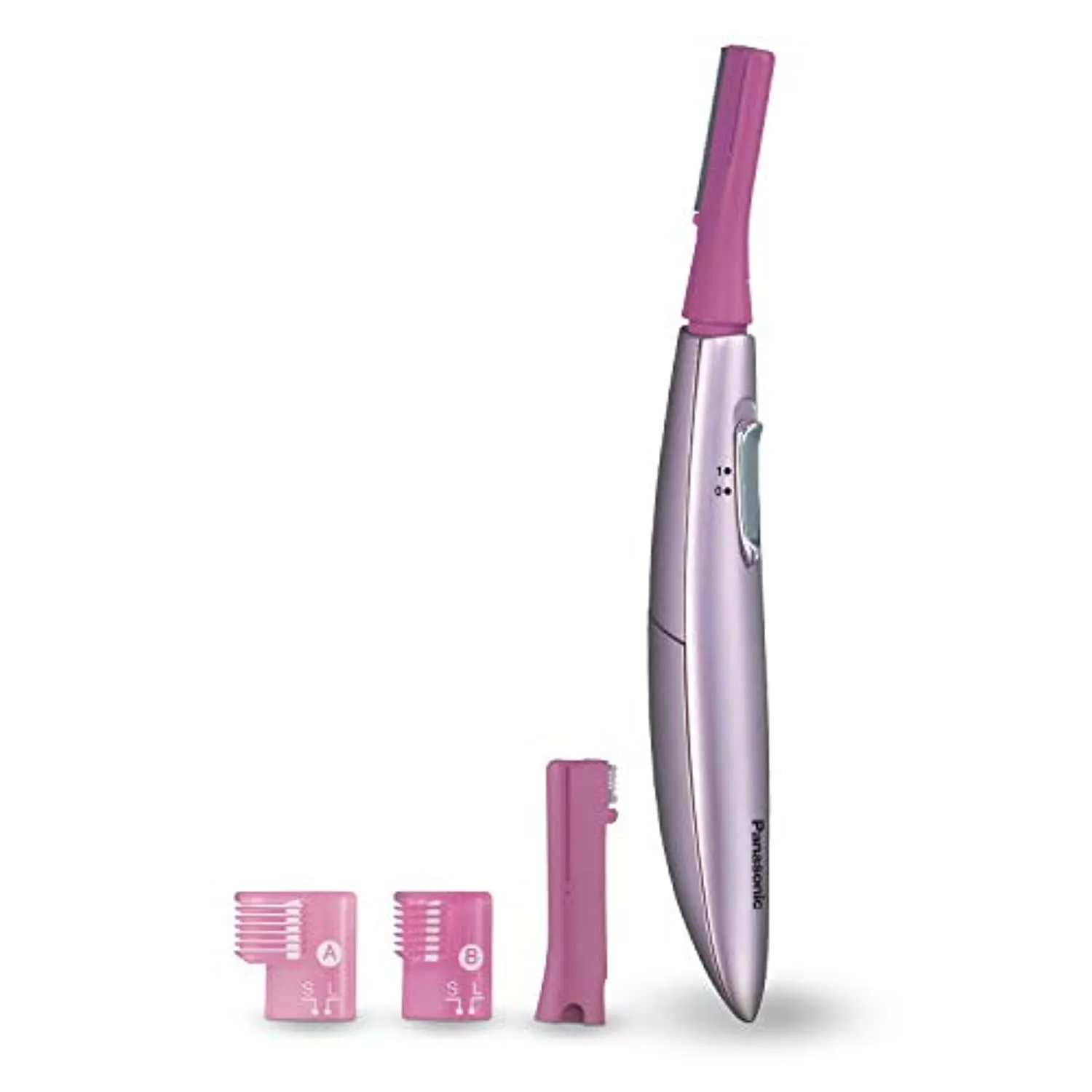 Panasonic Facial Hair Trimmer for Women ES2113PC, with Pivoting Head and Eyebrow Trimmer Attachments, Dry Use, Battery-Operated, Pink, 5 Piece Set